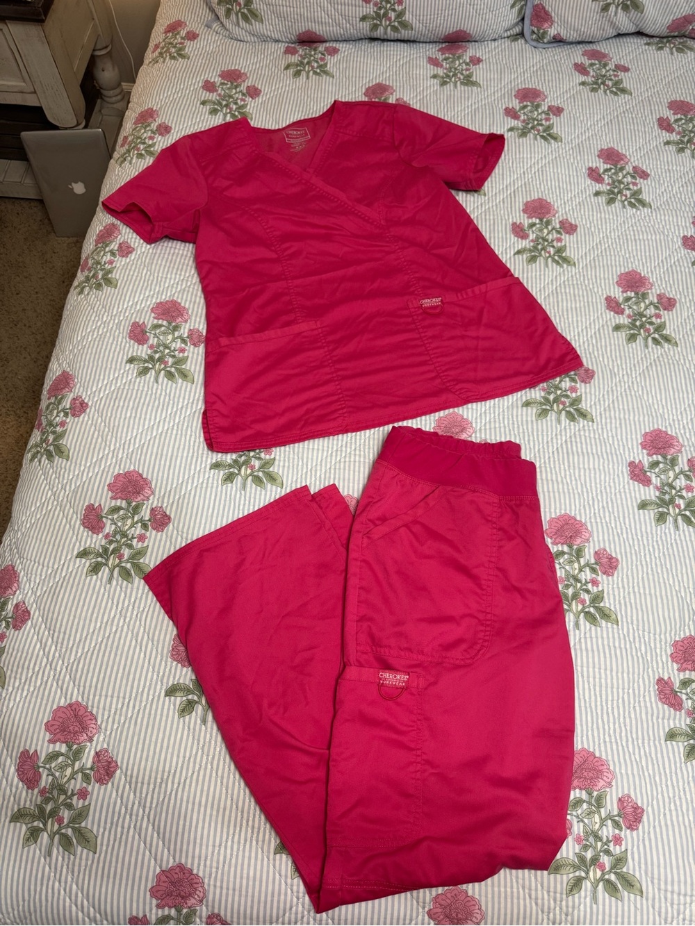 Cherokee Hot Pink V-Neck Scrub Top and Pants